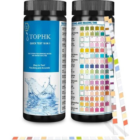 Kit de test d'eau potable 16 en 1 – Bandelettes – pH, dureté, alcalinité – Détecte plomb et fer (1/4)