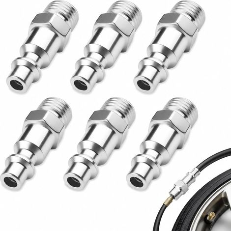 6 Pièces Raccord Rapide Air Comprimé 1/4 Mâle Fileté, Connecteurs Pneumatiques En Acier Nickelé, Connecteur Rapide, Embouts Universels Pour Compresseur Et Tuyau D’Air (1/5)