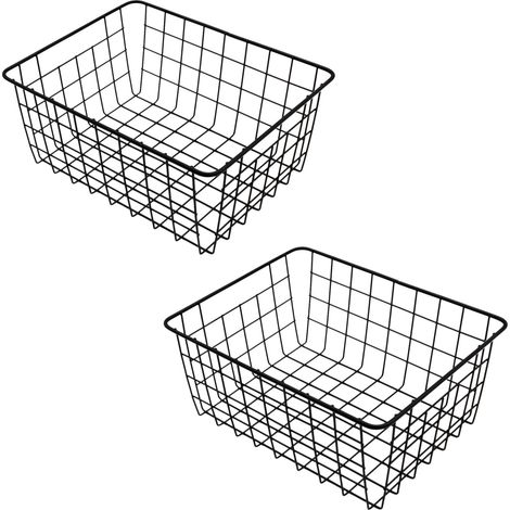 Aufbewahrungskorb aus Metall 28 x 22 cm schwarz - 2er Set - Regal Gitterkorb Schrank Organizer - Drahtkorb Metallkorb Korb für Regal Schrank Küche Büro
