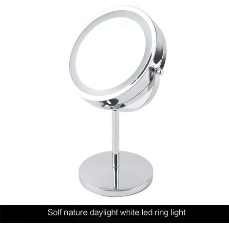 Miroir de maquillage LED 7 pouces, rotatif 360°, double face avec lumière, miroir de vanité portable grossissant, miroir éclairé de voyage (1/5)