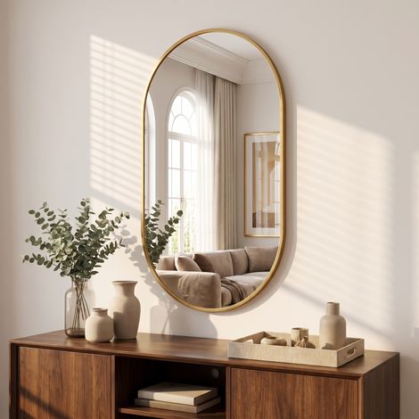 Specchio da parete - 75 x 50 cm - vetro temprato infrangibile - stile moderno - alluminio - oro (1/5)