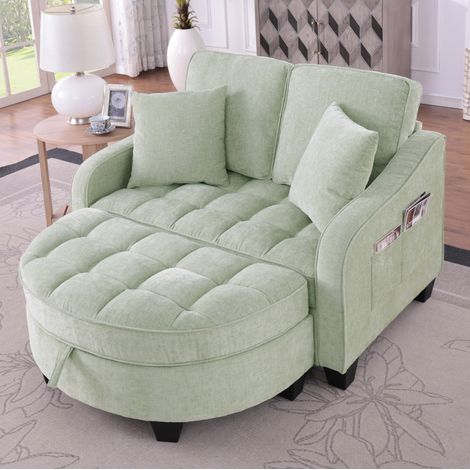 Divano letto 132x129x93 cm ciano in legno di eucalipto con pouf contenitore (1/5)