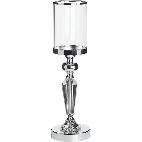 Portavelas candelabro metal imitación diamante plata vidrio elegante tradicional Bonao