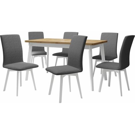 Conjunto de mesas y sillas para comedor Victorville 291, Roble Artisan + Blanco, 75x80x140cm, Diámetro: 0, Número de asientos: 6, Estilo: Contemporary