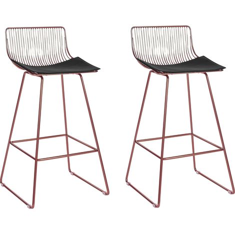 Lot de 2 Chaises de Bar Style Industriel en Acier Rose Doré et Cuir PU Fredonia