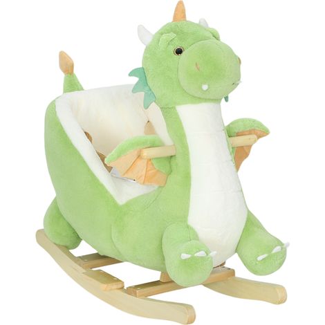 Caballito Balancín para Bebés de Peluche con Base de Madera con Sonido de Dragón para Niños 18-36 Meses Verde (1/5)