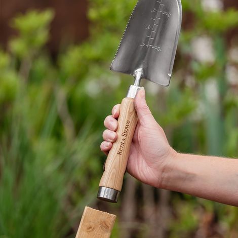 pelle universelle – Petite pelle en inox pour tout travail de jardinage, pelle à fleur avec poignée en frêne, longueur : 32 cm (1/3)