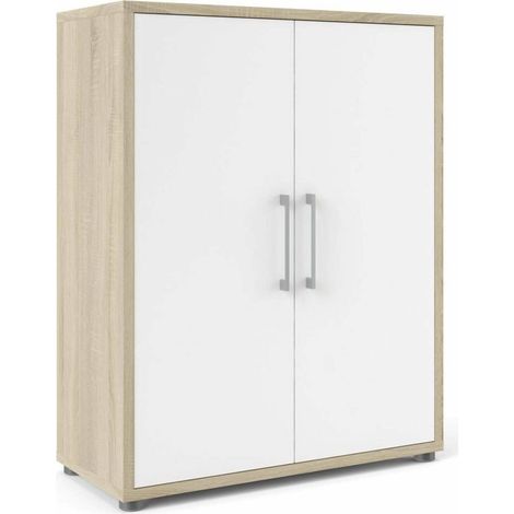 Dmora - Kommode Warszawa, Wohnzimmerbuffet, Wohnzimmer-Sideboard, Moderne Küchen-Speisekammer, 89x40 h113 cm, Eiche und Weiß (1/3)