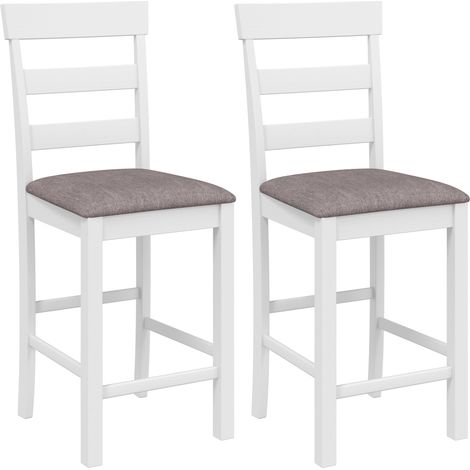 Tabourets de bar - HOMCOM - lot de 2 - assise rembourrée en lin et dossier - bois d'hévéa - blanc et marron (1/5)