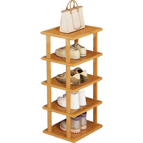 FIANAO – Vertikales Schuhregal mit 5 Ebenen – Schmaler Schuhständer in Holzoptik, platzsparend, freistehend, werkzeuglose Montage, für Eingangsbereich & Schrank, 23 × 25 × 77 cm, Holzfarben (1/5)