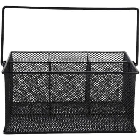 Panier de rangement pour couverts en métal noir à 4 compartiments, organisateur de couverts pour la cuisine, les fêtes et le camping. (1/4)