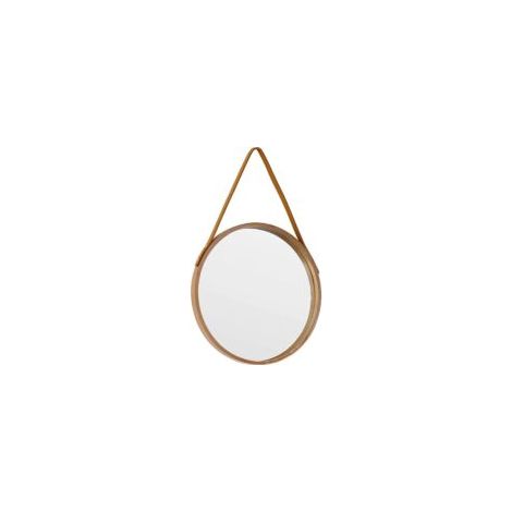 Miroir rond naturel à suspendre, 30 cm, style ferme, avec corde en cuir, pour salle de bain, chambre, salon, entrée, décoration intérieure