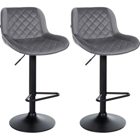 Set di 2 sgabelli da bar con poggiapiedi altezza regolabile in velluto grigio scuro con cuciture a rombi e struttura in metallo nero 100006336