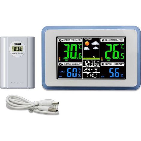 Ej.Life Multifunktionale kabellose Vollfarb-Digitalanzeigeuhr mit 433 MHz, Vorhersagetabelle, Hygrometer-Tester, Außen- und Innentemperatur-Hygrometer (1/5)
