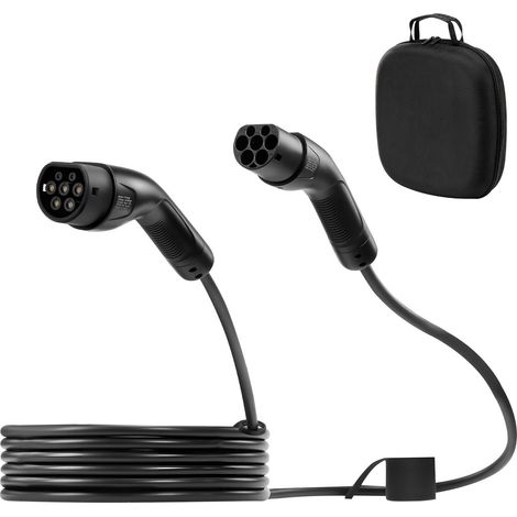 Câble de prolongation pour chargeur VE, 16A, 7m, jusqu'à 11kW, compatible Type 2, triphasé 480V 50Hz, IP65, avec sac de transport. (1/5)