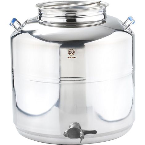 Contenitore con Rubinetto per Miele 50 litri in Acciaio Inox 18/10 fusto tanica saldato per alimenti apicoltoricertificazione UNI EN ISO 9001 2000 (1/5)