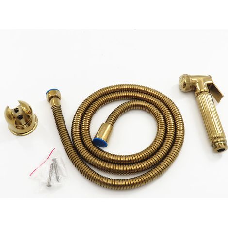 Pressurized toilet shower gun in copper and gold titanium, with bidet nozzle and toilet flush cleaner. (1/5)