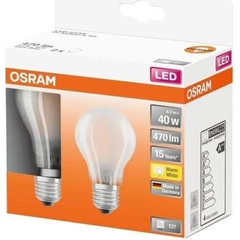 Osram Lampadina LED E27 Vetro Satinato 4W Pack di 2