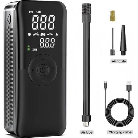 Mini compresseur d'air portable sans fil avec batterie intégrée de 5200 mAh, adapté à différents types de gonflage. (1/5)