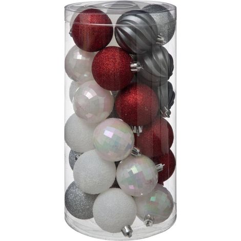 Boules de Noël 60 mm X30 rouge, gris et blanc