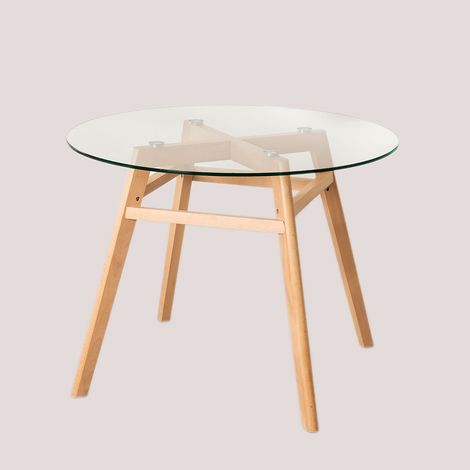 SKLUM Runder Esstisch aus Glas und Buchenholz Scand Nordic Ø100 cm (1/5)