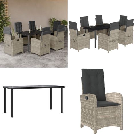 Ensemble à manger de jardin et coussins 7 pcs gris clair rotin - Chaise de jardin - Table de jardin (1/5)