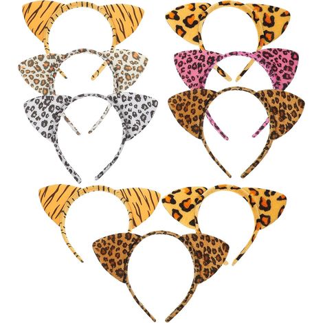 Conjunto de 12 diademas con orejas de leopardo en tela de felpa, diademas multicolor con estampado de leopardo para cosplay, fiestas de Halloween y uso diario, accesorios para el cabello (1/5)