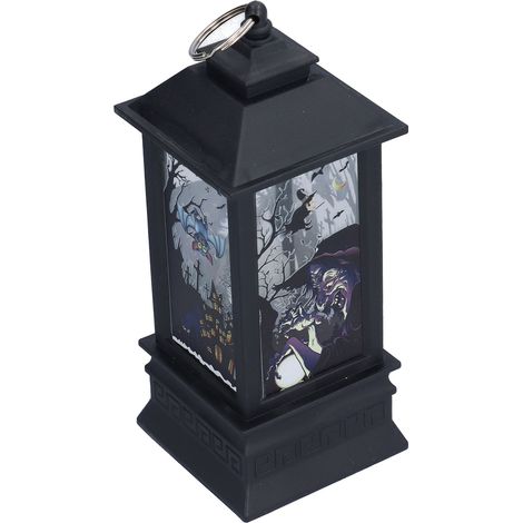 Lanterne d'Halloween LED à motif sorcière, veilleuse avec flamme de bougie simulée pour bar/fête. (1/5)