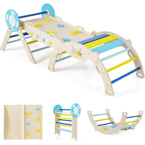 Triangle 7 en 1 Jouets d'Escalade pour Enfants avec Rampe Échelle et Arche Ensemble d'Escalade Montessori en Bois à Thème Nautique Macaron (1/2)