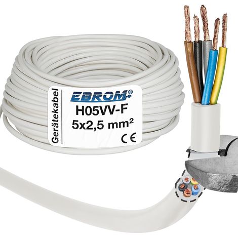 Câble de raccordement pour cuisinière H05VV-F 5G2,5 mm² – 5 x 2,5 mm² – Blanc – dans les longueurs : 5 m, 10 m ou 15 m – au choix : 5 m (1/5)
