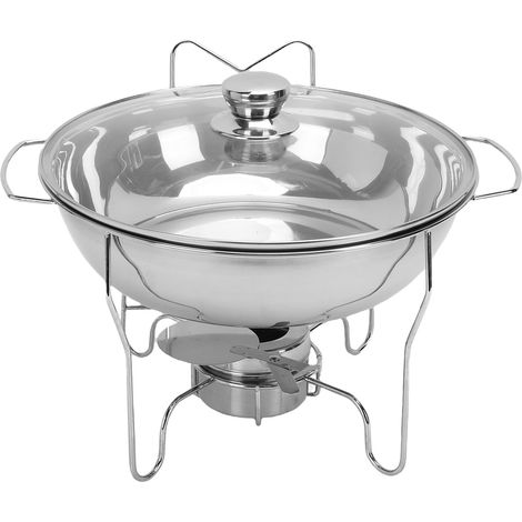 Réchauds ronds pour ensemble de Buffet, chauffe-plats en acier inoxydable avec couvercle en verre, récipient à carburant de 3,5 l