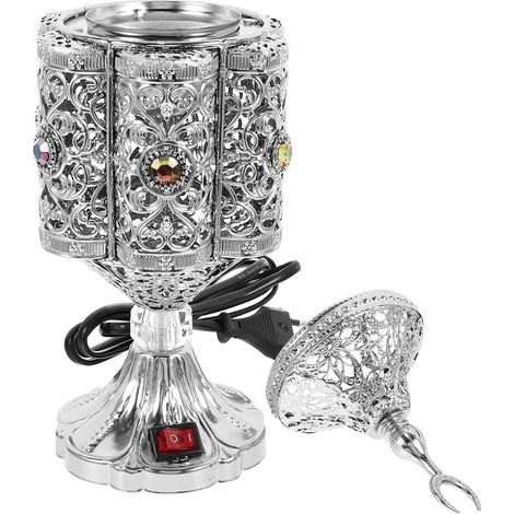 Brûleur de Parfum Électrique Argenté Classique en Métal, Branchement Ac220v, pour Maison et Temple, Décor Oriental Centre de Brûleur, Porte-Parfum, (1/5)