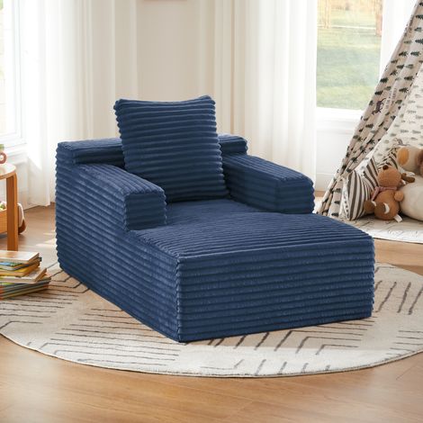 Chaise longue convertible 117x81x50 cm bleu foncé, sans montage, tissu côtelé, 1 place MEUBLIV (1/5)
