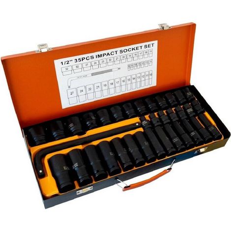TrAdE Shop Traesio - Set 35 Bussole Boccole 1/2" Esagonali A Impatto Pistola Avvitatore Da 8 A 32mm - (1/2)