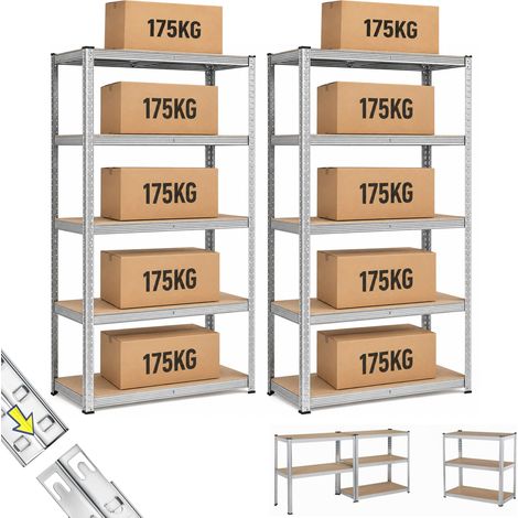 2X Scaffale in Metallo Zincato 90x40x180 cm con 5 Ripiani Portata 175 kg per Ripiano (1/5)