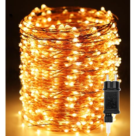 Guirlande Lumineuse - 50M 500 LEDs Lumières d'arbre de Noël Fil de cuivre Décoration Extérieur Intérieur Étanche avec Adapteur Alimentation, Chaine de Lampe pour Arbre,Fête,Mariage,Jardin,Halloween