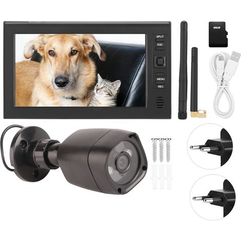 Système de surveillance sans fil 7 pouces - Moniteur LCD 4 canaux + caméra IR - Carte mémoire incluse - Compatible UE - Installation facile et complète