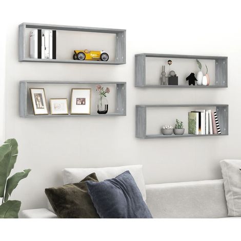Lot de 4 Étagères murales cubiques Étagère de Rangement - Meuble de rangement Sonoma gris 80x15x26,5 cm BV759383 - BonneVie (1/5)