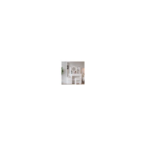 Table de maquillage 4 en 1 avec miroir intégral, miroir rotatif, tabouret, éclairage LED 3 couleurs, poignées métalliques, blanc, pour chambre à coucher, design moderne et pratique – H164×L109×P36 cm (1/5)