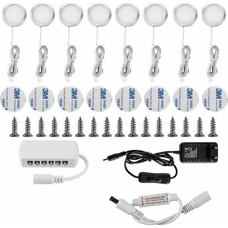 Lampe sous meuble LED 16W – Lot de 8 – 2000 lumens – Blanc froid 6000K – Installation facile – Pour placards et vitrines (1/5)