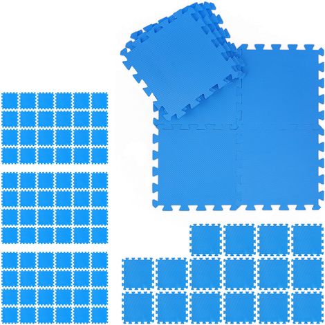 Relaxdays Floor Mat, 96 Protective Tiles, Sports & Fitness Equipment, Bordered, EVA, Surface 8.64m², WxD 30x30 cm, Blue