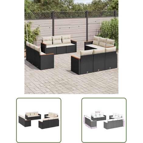 The Living Store 12-tlg. Garten-Sofagarnitur mit Kissen Schwarz Poly Rattan - Gartensofas - Outdoor Möbel - Gartenmöbelset - Rattan Gartenmöbel - Polyethylen Gartenmöbel (1/3)