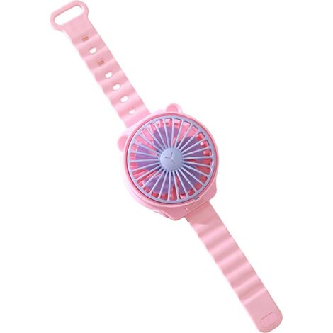 (Rose) Ventilateur horloge portable, compact et léger, puissant, design cartoon, convient à une utilisation intérieure et extérieure. (1/5)