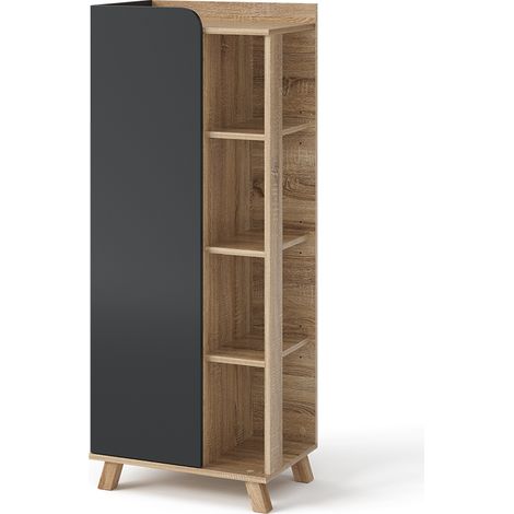 Armoire Midischrank Karen, Anthracite, 50 x 128 cm avec porte et compartiments ouverts, Vicco