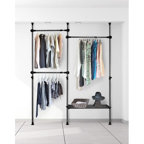 penderie telescopique, cintre télescopique réglable, pour dortoir dressing chambre, chaque pôle charge 50kg, noir (1/5)
