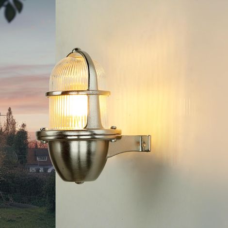 Außenleuchte Messing Riffelglas IP64 E27 Wandlampe Garten Haus