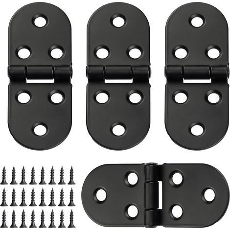 (Black) Set of 4 folding table hinges, 180-degree hinges, round hinges with screws, flat hinge connector for furniture mounting, foldable, suitable for cabinets and cupboards (1/5)