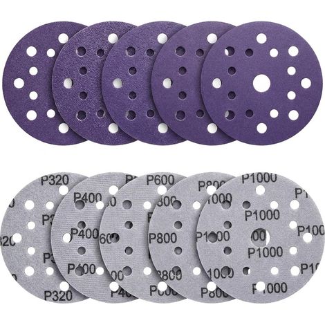 Papier abrasif 125 mm grain 320/400/600/800/1000, 20 disques à poncer violets pour meuleuse d'angle – Ponçage humide/sec(17 Trous) (1/5)