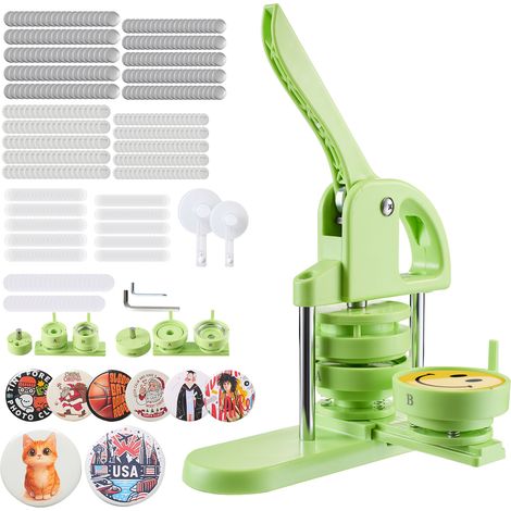 VEVOR Machine a Badges de 32/58 mm 2-en-1, Presse a Badges Epingles avec 200 Kits de Consommables, Coupe-cercle et Livre Magique, Poignee Ergonomique, pour DIY Epinglettes Personnalisees, Vert