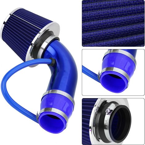 Kit admission d'air froid universel 76mm 3 pouces pour voiture, tuyau d'induction aluminium bleu (1/5)